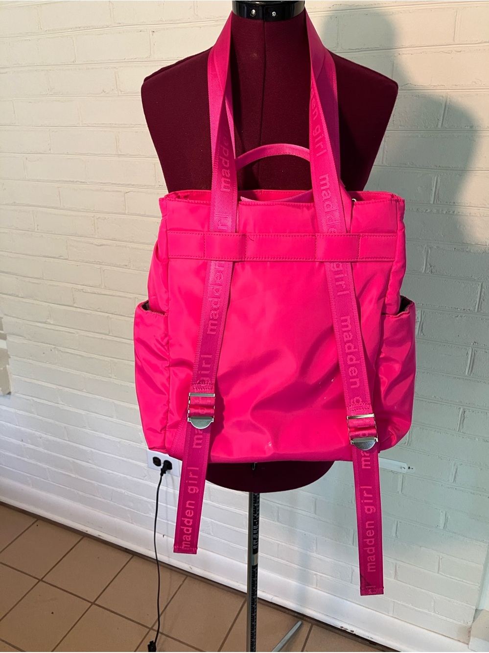 Madden Girl Hot Pink Nylon Tote Backpack - Picture 3 of 11